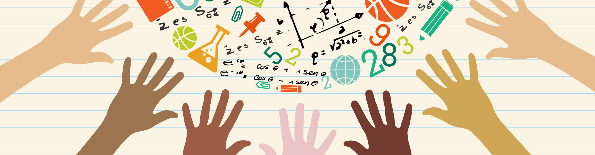 Drawing of student hands reaching for knowledge